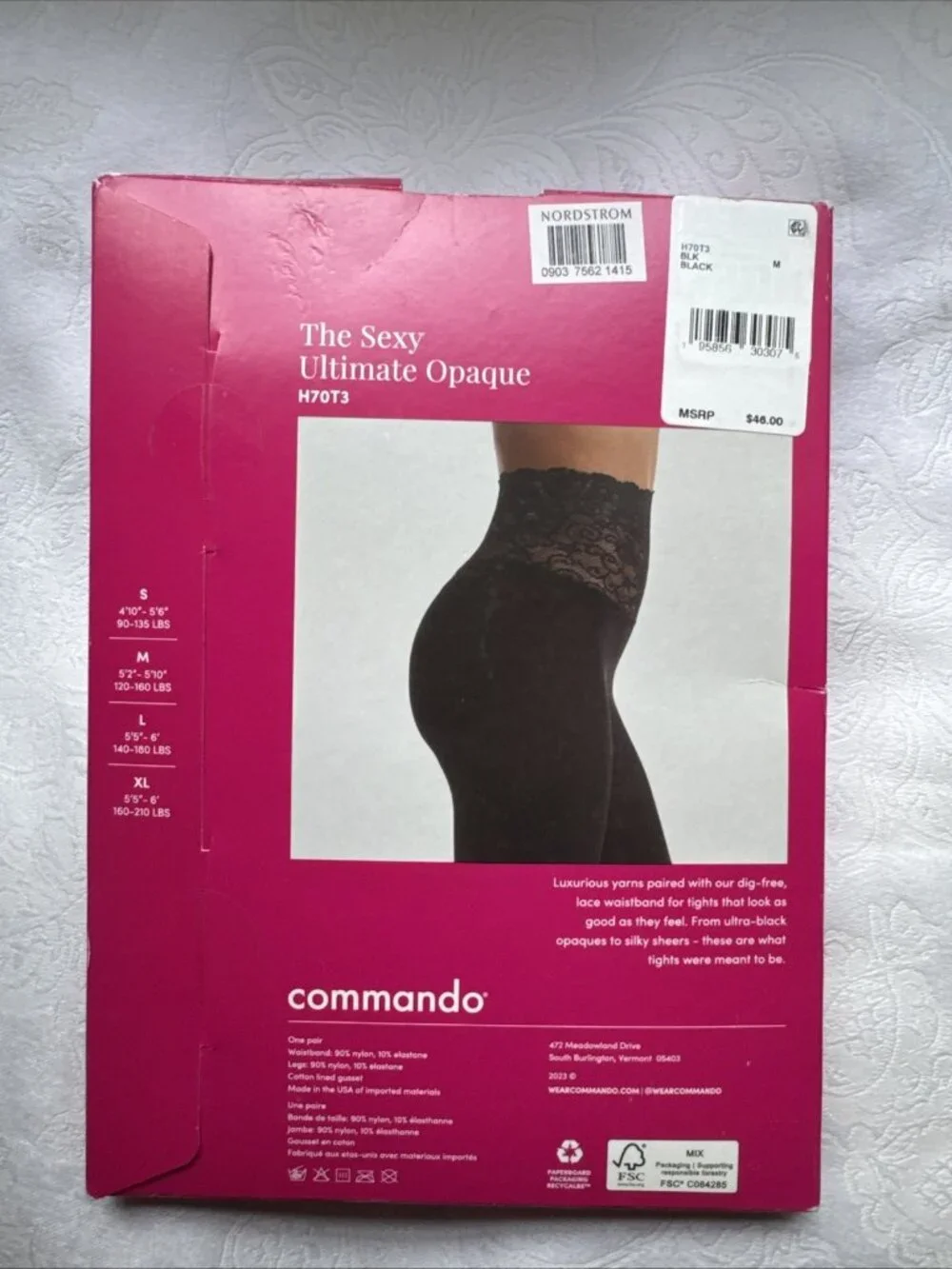 Commando The Sexy Ultimate Opaque Tights H70T3 Black M Medium High Lace NEW $46